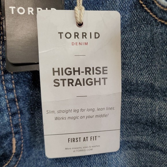 Torrid High Rise Slim Straight Leg Jeans Distressed Medium Wash Blue Women's 20R - Picture 5 of 12